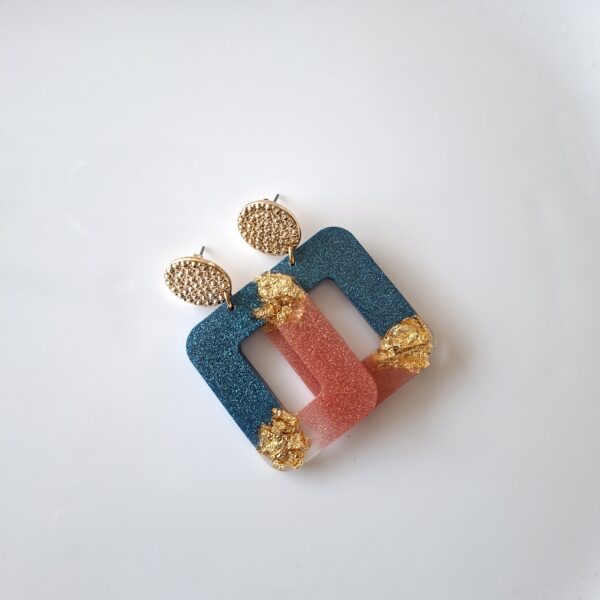 Handmade || Petrol & Desert Rose || Rechthoekige oorbellen