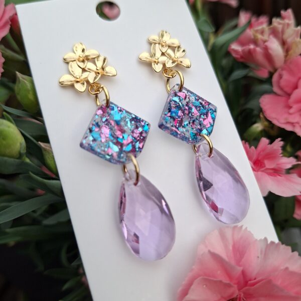 Handmade || Blauw & Lila/roze || Crystal glass bedel Lila